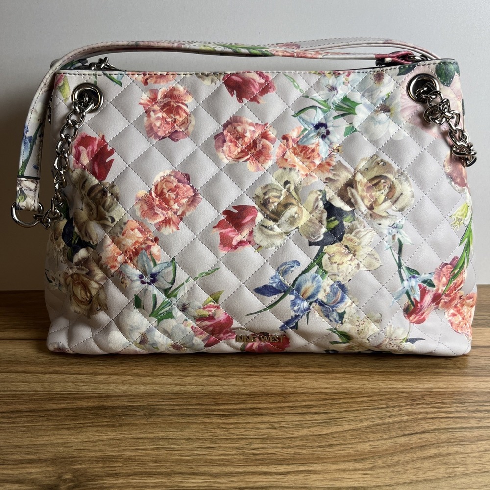 Nine West Faux Leather Floral Quilted Shoulder Bag Pale Lavender Boho Chic Purse